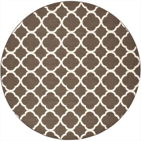 Safavieh 7 x 7 ft. Round Contemporary Dhurries- Brown and Ivory- Flatweave Rug DHU627C-7R